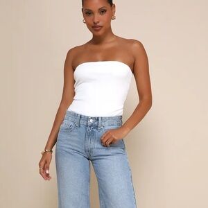 Lulus Flirtatious Decision Ivory Lace-Up Strapless Bodysuit Size XS